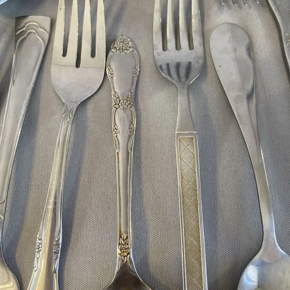 Vintage Lot Mixed Stainless Steel Flatware Silverware MCM Floral Textured Atomic